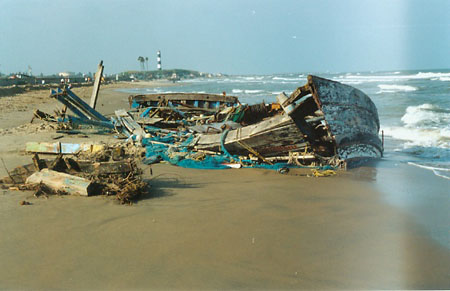 c Wreckage on the shore